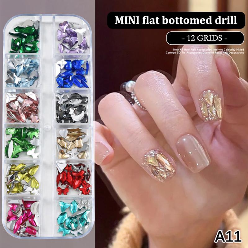 12 Grids/Box Nail Art Multi Shape Flat Back   Dazzling Diamonds Strass Manicure Tip 3D Decoration