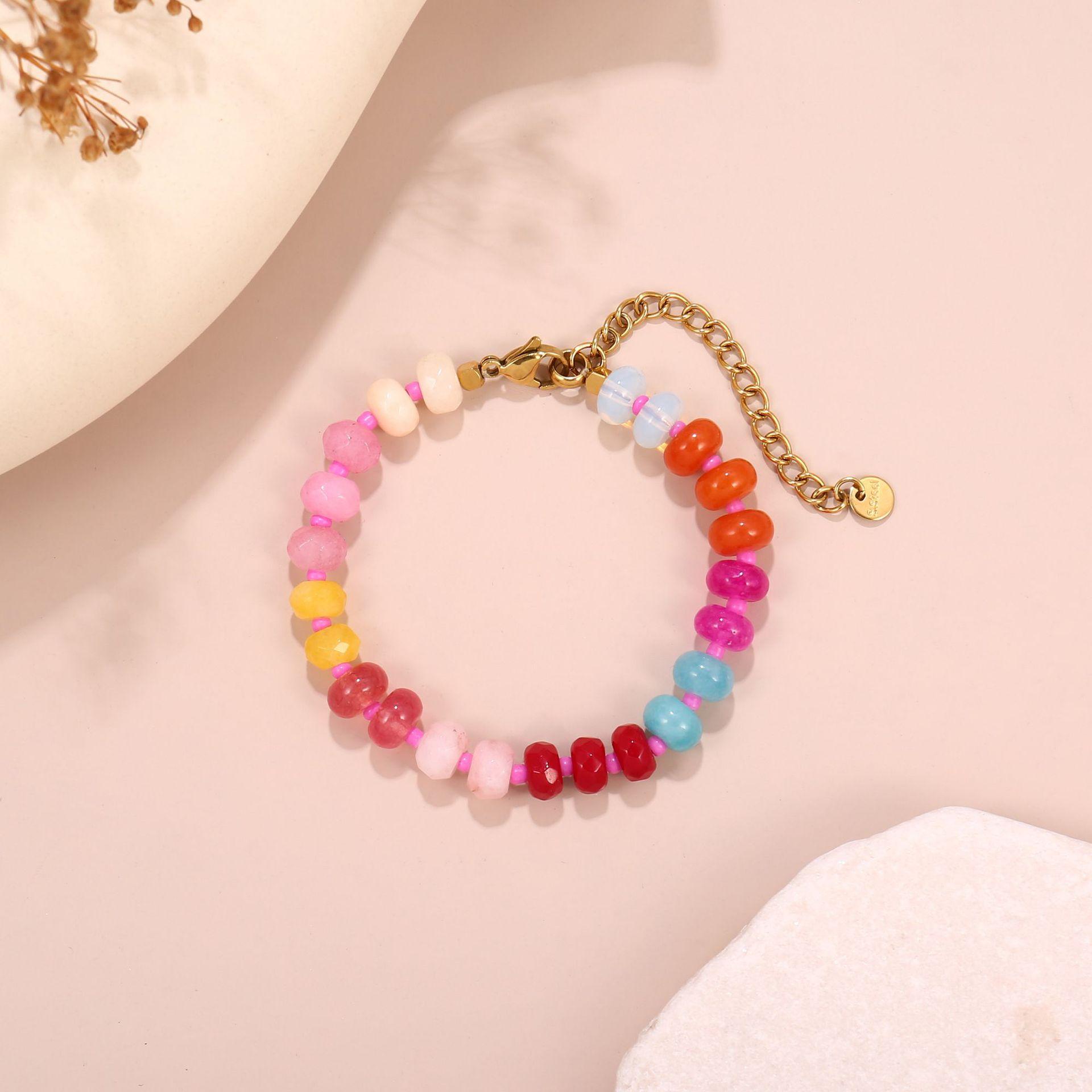 Women Colorful Natural Stone Beaded Bracelet Dopamine Summer Versatile Hand Jewelry