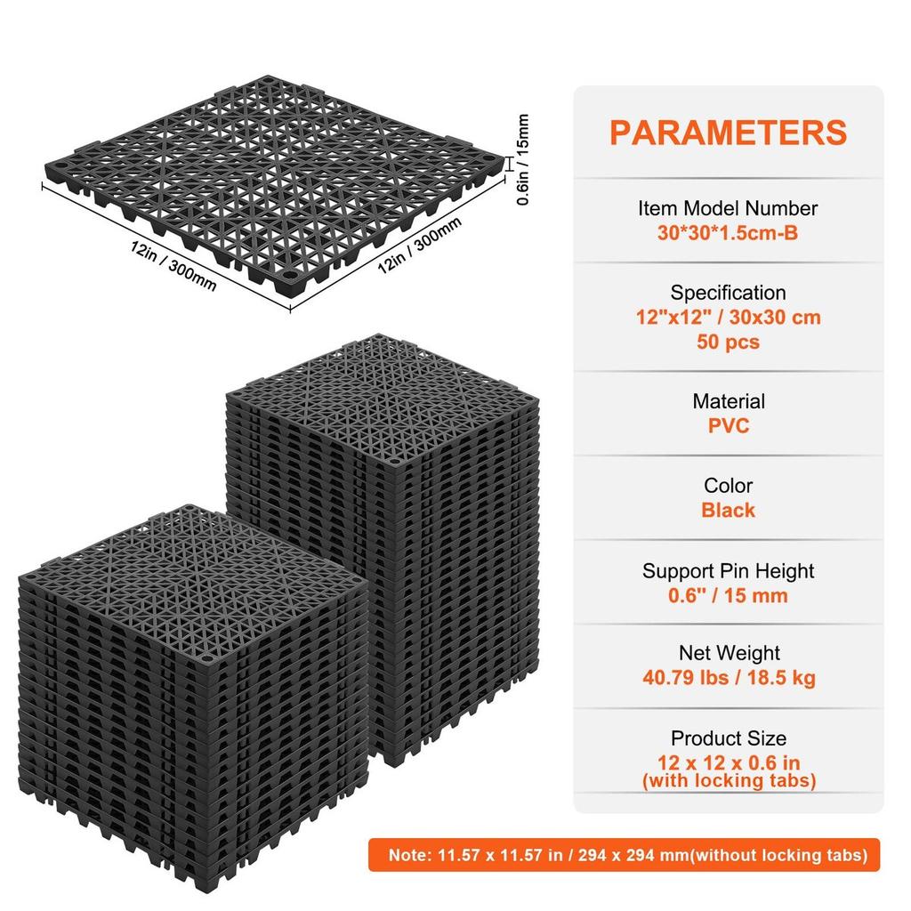 Modular Interlocking Cushion, 50 Pack 30 x 30 cm Splicing Drainage Mats, Soft PVC Interlocking Drainage Floor Tiles, Non-Slip Drainage Hole for