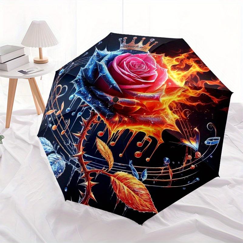 1pc Flaming Rose with Crown and Music Notes Umbrella with Plastic Handle,Suitable for All Seasons Home Travel Outdoor UmbrellaB1831