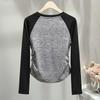Women's Color-block Patchwork Round Neck Long Sleeve T-shirt
