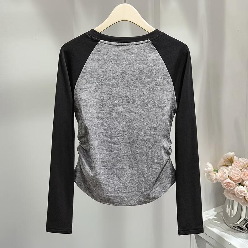 Women's Color-block Patchwork Round Neck Long Sleeve T-shirt