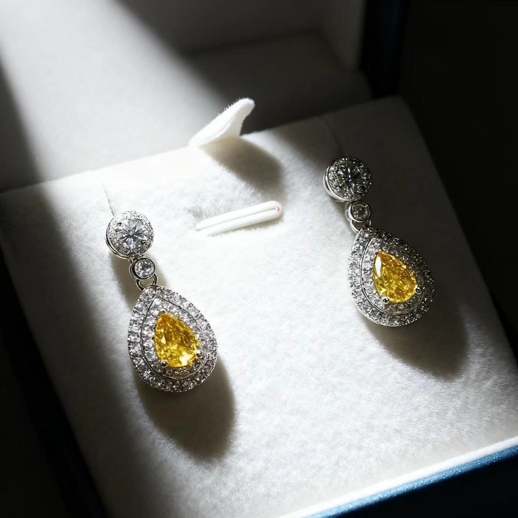 Imitation Drop-shaped Zircon Stud Earrings Women's High-quality Full Diamond Zircon Earrings Design Sense Earrings Colored Gemstone Earrings