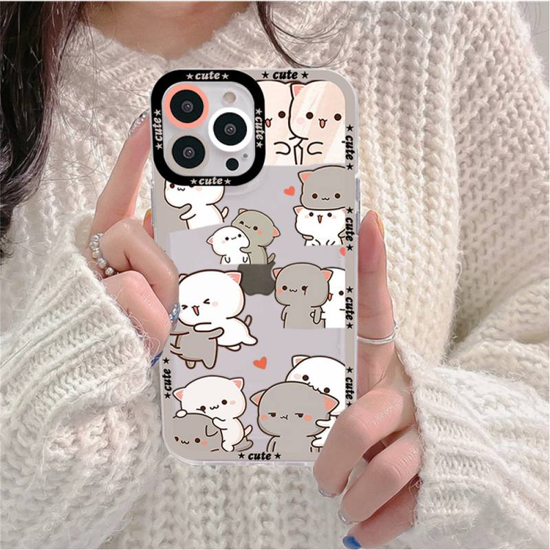 Fun Cartoon Peach Mochi Cat Phone Case for iPhone 11 12 13 Mini Pro Max 14 Pro Max Case Shell