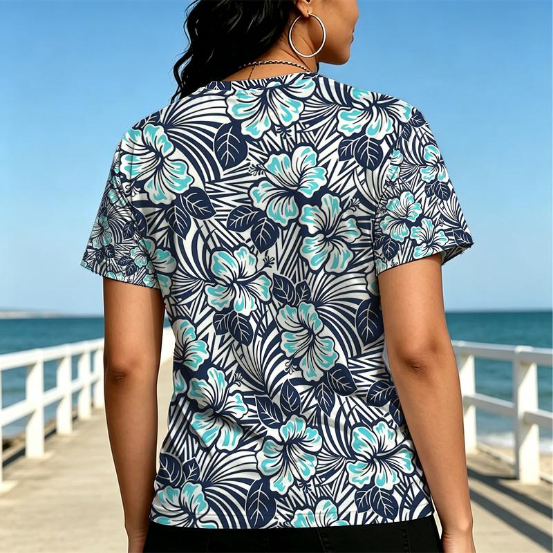 Women's Minimalist Short Sleeve Crew Neck T-Shirt Floral Print Soft Comfortable Top, Versatile for Daily & Casual Home Wear