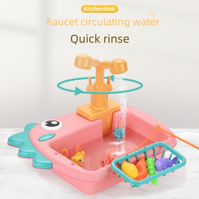 Kids' Electric Dinosaur Dishwasher & Fishing Toy - 2-in-1 Kitchen Play Set