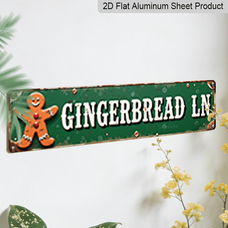 15.7×3.94inch, 2D Flat, 1pc Rustic Gingerbread Lane Metal Wall Sign - Large Vintage Christmas Aluminum decorative sign, Durable Aluminum Gingerbread