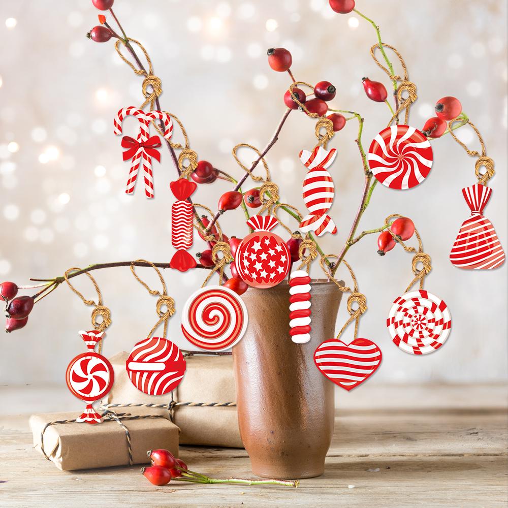 12 Stück Weihnachts Lebkuchenmann Weihnachtsmann Krücke Ornamente Weihnachtsbaum Hängedekorationen Papieranhänger 2024 Neujahr DIY Anhänger Kinder