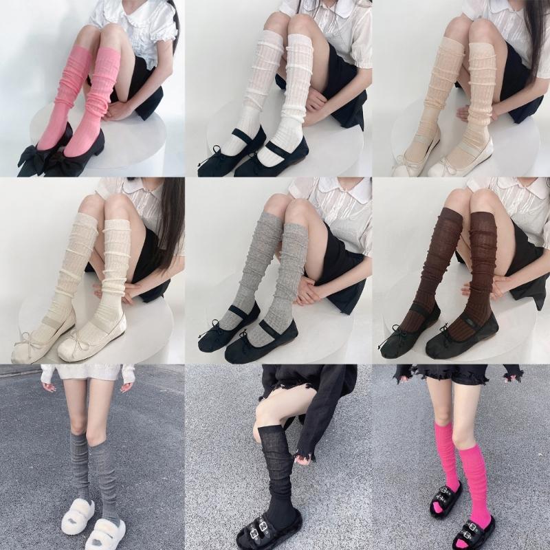 1 Paar Vier-Jahreszeiten-Stapel-Socken Damen Unifarben Stapelbare Socken Beinbekleidung Atmungsaktiv Langer Stil Kniehohe Socken