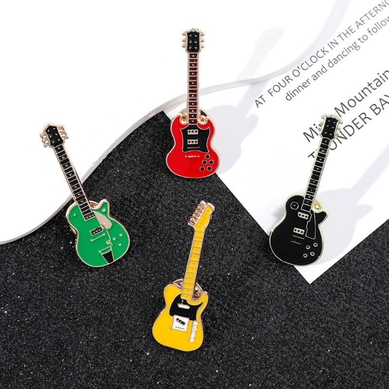 Pack of 4 Musical Instrument Badge Cute Cartoon Guitar Brooches Lapel Pins Musical Festival Accessories for Coat Hat