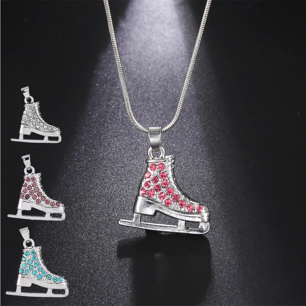 My Shape Skating Shoes Pendant Necklace Ice Skate Shoes Skater Crystal Rhinestone Zircon Charms Fashion Jewelry Girls Women Gift