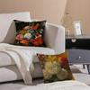 Fashion Casual Beautiful Oil Painting Flowers Cushion Cover Linen Pillowcase Soft For Sofa Bed Home Room Decor