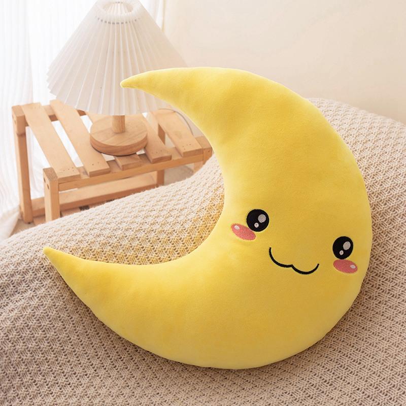 25~55Cm Kawaii Waterdrop Moon Plush Pillow Stuffed Smiling Shy Face Decor Plushie Neck Support For Cot Sofa Chair
