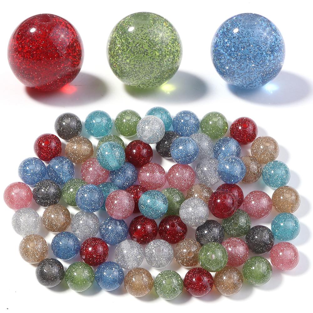 20pcs/lot 12mm Gypsophila Resin Beads Colorful Glitter Beads Round Loose Spacer Beads For Jewelry Making DIY Necklace Bracelet