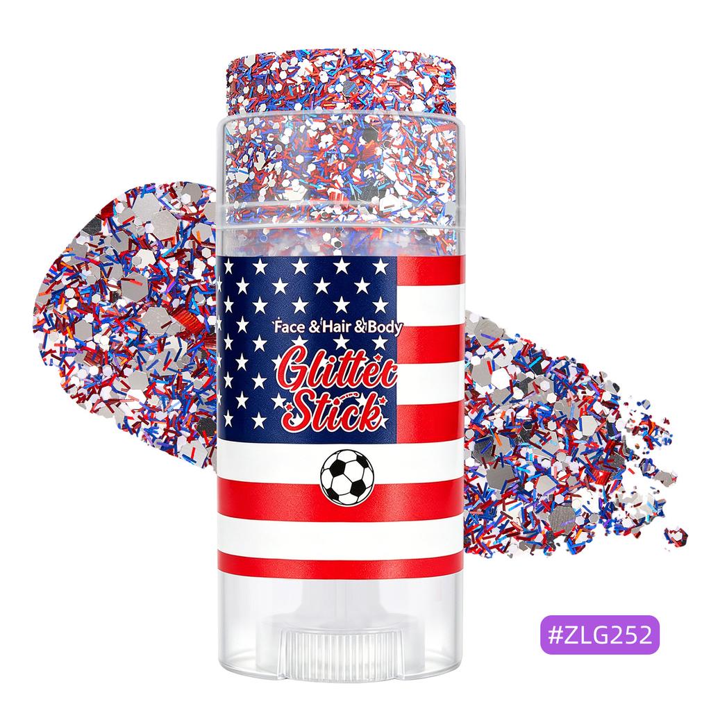 Red White Blue Glitter Gel Stick, Eye Makeup Face Hair Festival Glitter, Independence Day, Rave Party, Easy to Apply Long-Lasting Cosmetic Glitter