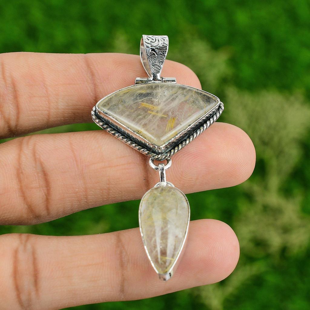 Daughters Day Deal Golden Rutile Gemstone 925 Silver Mother Engagement Pendant