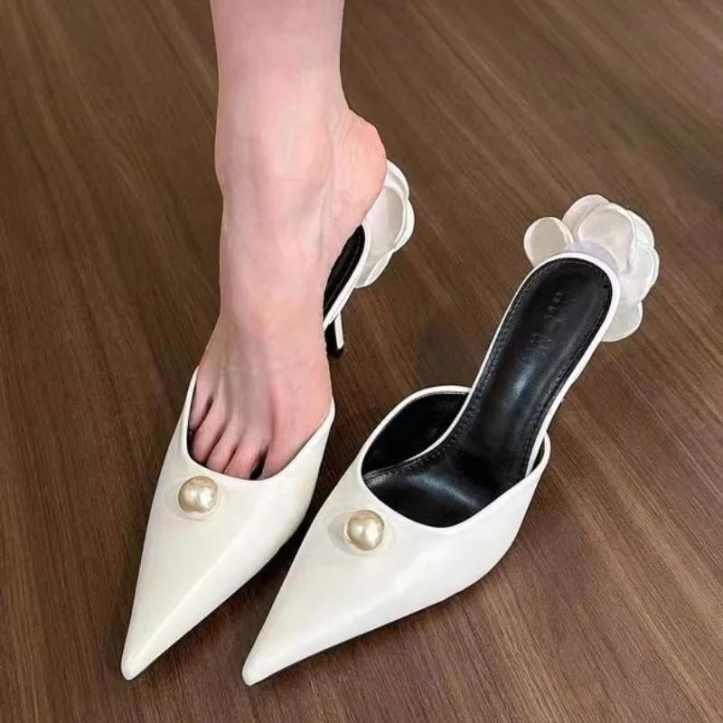 Módní Pearl Jednobarevné Lodičky Dámské Boty Návrhář Zpět Květina Špičatá špička Sexy Banket Vysoké podpatky Zapatos De Mujer