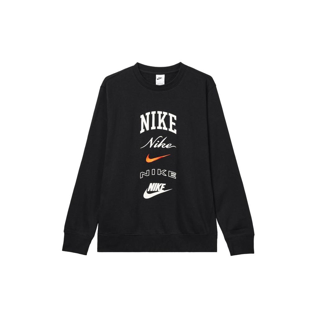 Nike Club Fleece Graphic Print Crew Neck Sweatshirt Men Tops Black FN2611-010