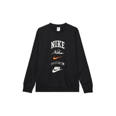 Nike Pánska mikina s okrúhlym výstrihom Club Fleece s grafickou potlačou Čierna FN2611-010