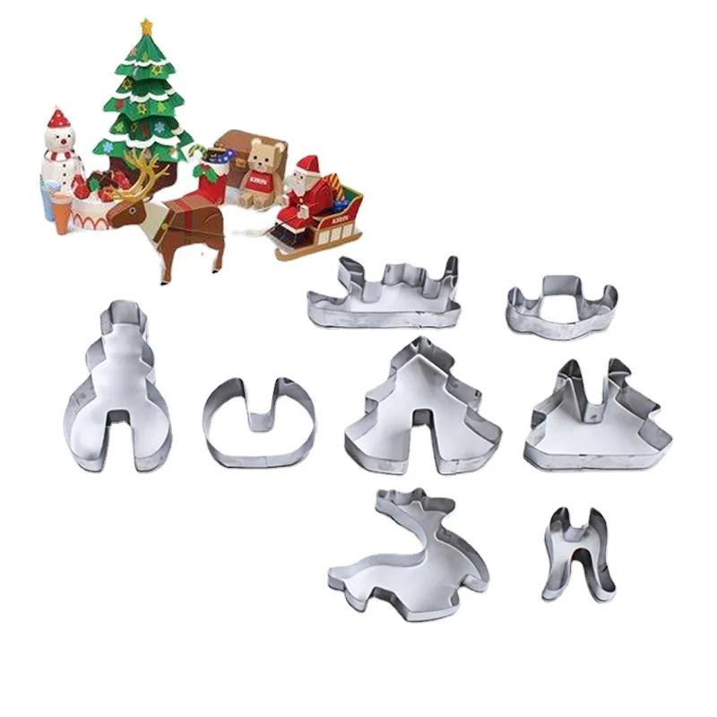8pcs Christmas Cookie Mould Snow Man Tree Elk Sainless Steel Biscuit Cutters for Christmas Diy Buscuit Dessert Baking Supplies