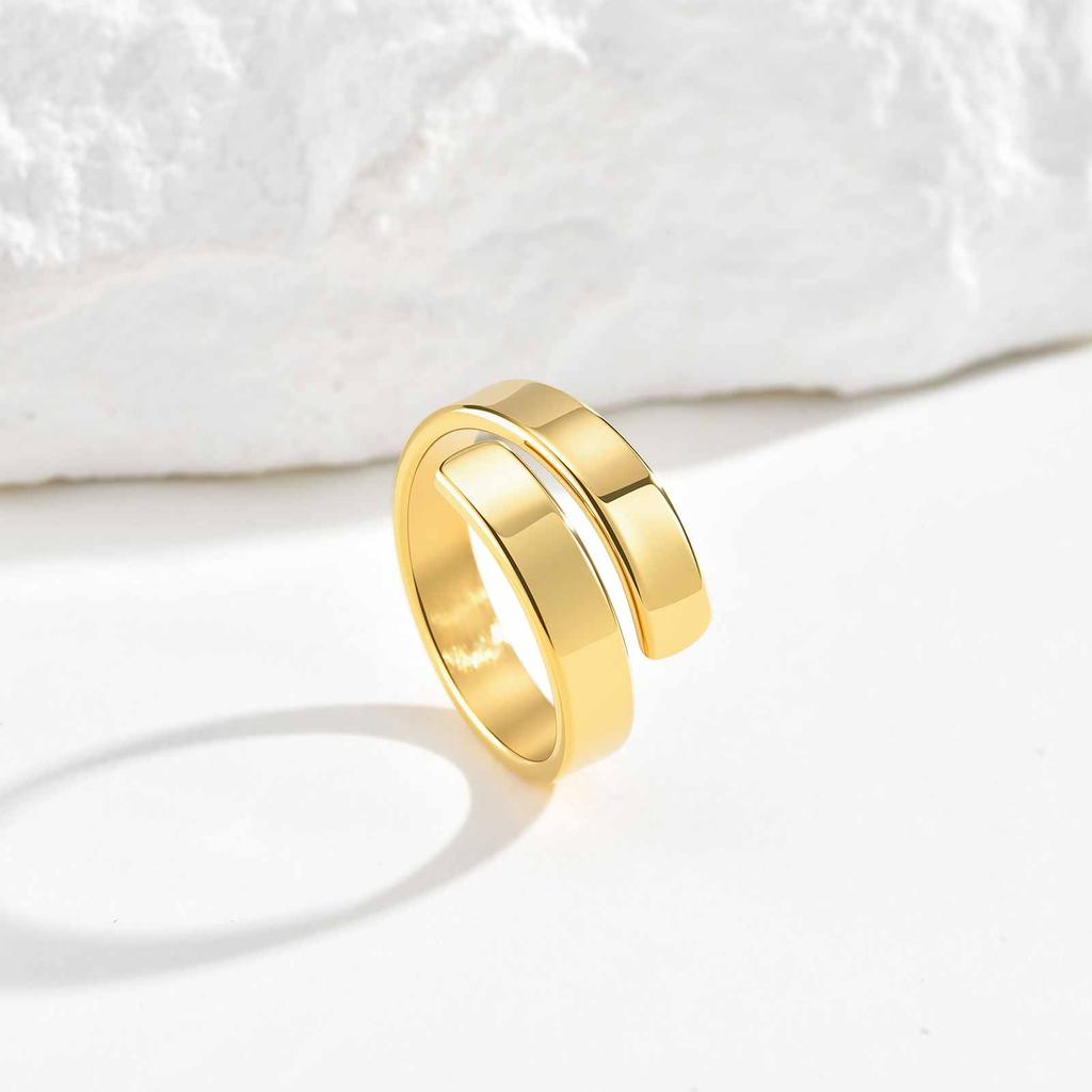 Adjustable Stainless Steel Simple Couple Ring for Women Men Statement Wrap Wide Finger Ring Couple Jewelry Valentine's Day Gifts