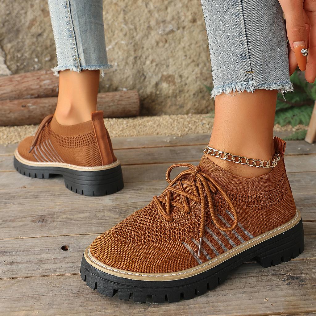 Übergrößen Schuhe für Damen 36-43 Sommer Frühling 2026 Damen Mesh Atmungsaktiv Bequem Schnürung Plateau Flats Sneaker Damen