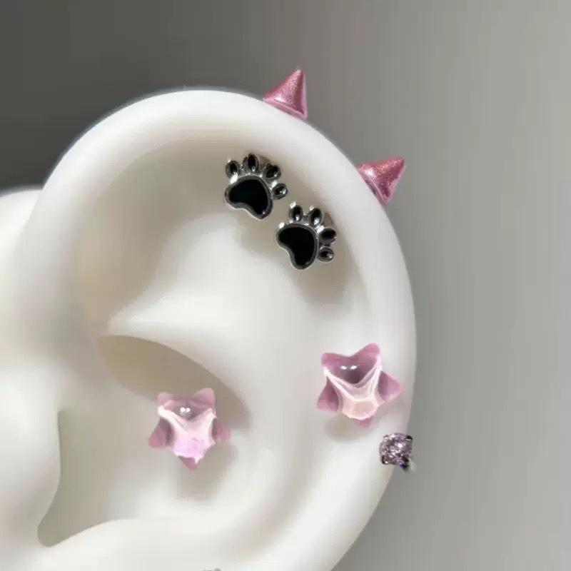 Kadın Erkek için Sevimli Kedi Pati Şeytan Saplama Piercing Küpe Gotik Kulak Kemiği Çivili Küpe Y2K Takı Aksesuarları