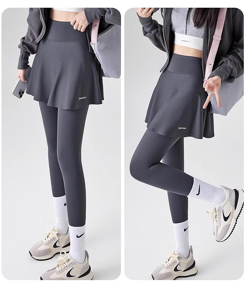 Women's High-Waisted Yoga Skirt Pants, Autumn/Winter, Plus Velvet, Two-in-One Pilates Sports Leggings