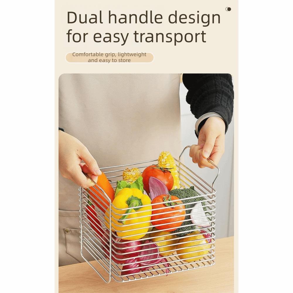 Stainless Steel Desktop Storage Basket Non-Slip Rust-Resistant Kitchen Storage Rack with Handles Stackable