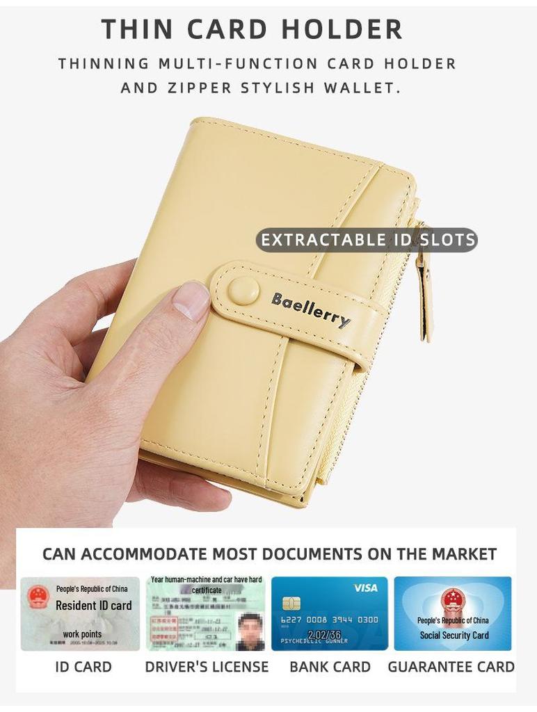 Billetera Corta Bifold para Mujer Color Macaron con Monedero con Cremallera - Gran Capacidad