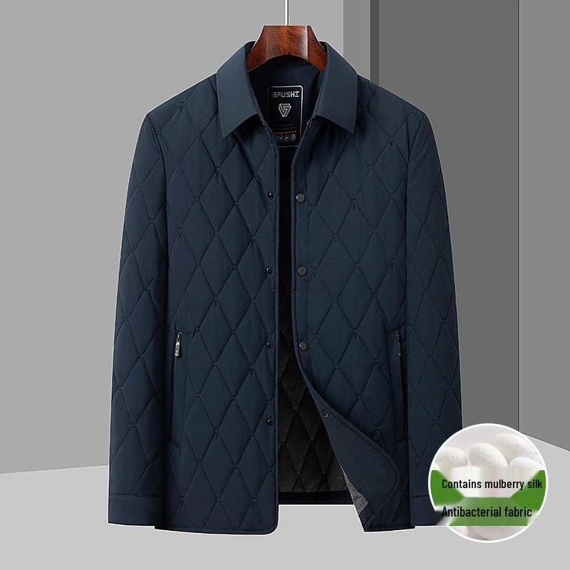 

Men s Winter Lapel Jacket: Cotton & Mulberry Silk, Thick, Warm, Business Casual Top. 180