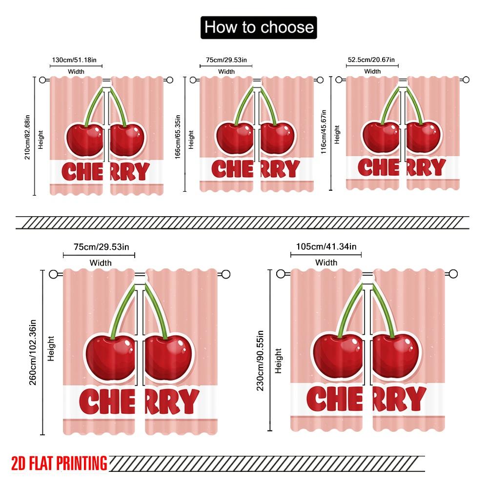 2pcs 2D Flat Printing Curtains Cute Cherries Red Fruit Polyester Without Electricity Holiday Decorations for Festive Portraits