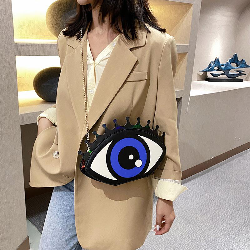 Personalized Small Bag Women 2025 New Bags Hip Hop Big Eyes Trendy Versatile Chain Crossbody Small Round Bag Pu