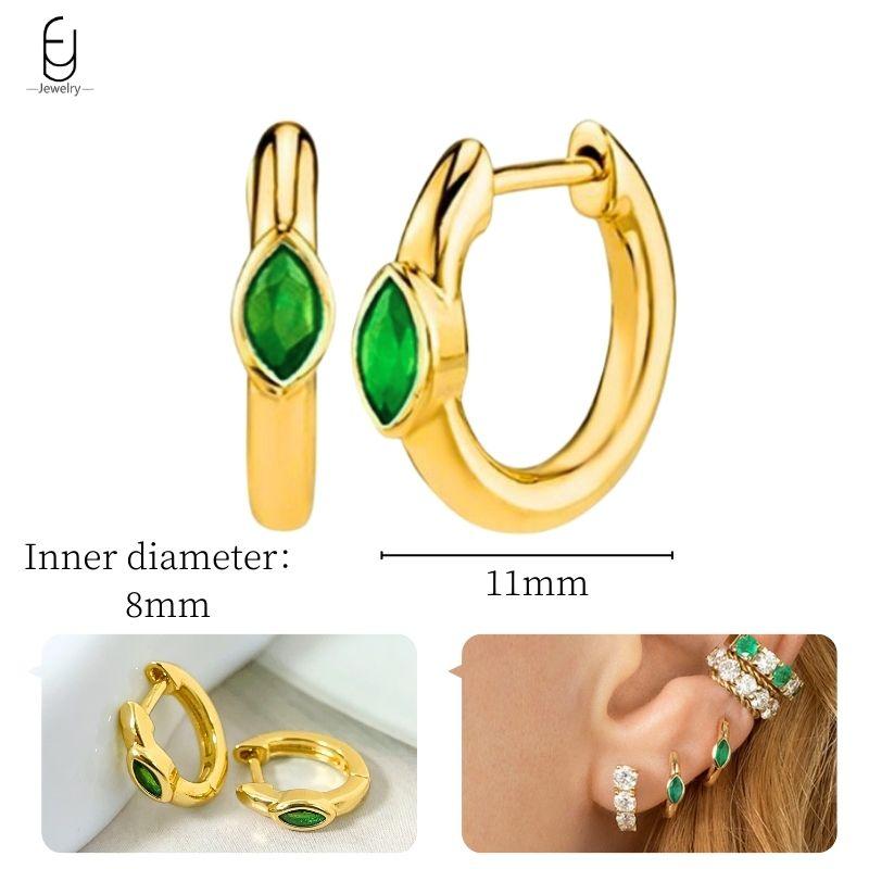 925 Silbernadel Grüne Zirkon Gold Ohrringe Herz Creolen für Damen Zarte Steckerohrringe Luxuriöser Schmuck Geschenke