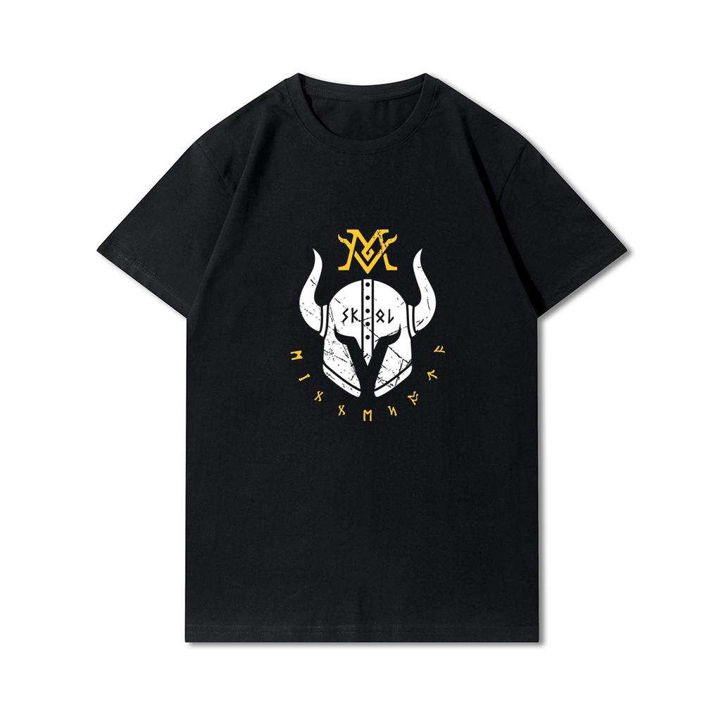 100% Cotton Summer Men T Shirts Viking Vintage Skull Beard with Headphone Printed Casual Top Tees
