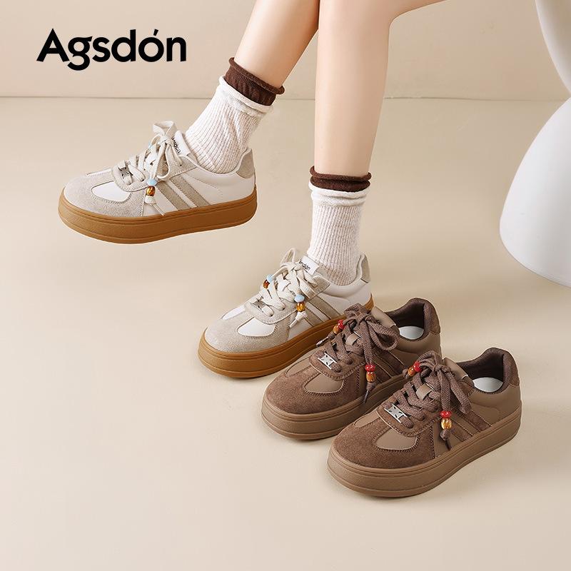 Augusteng Retro German Training Shoes Women's 2025 Autumn New Thick-soled Beaded Little White Board Shoes Casual Sports Shoes