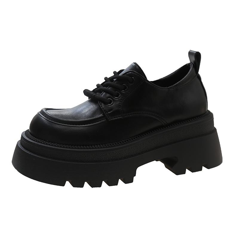 

Черные кожаные туфли в ретро-британском стиле, женские, весна 2025, новые, толстый каблук, толстая подошва, увеличивающая высоту, маленькие туфли-лоферы 40