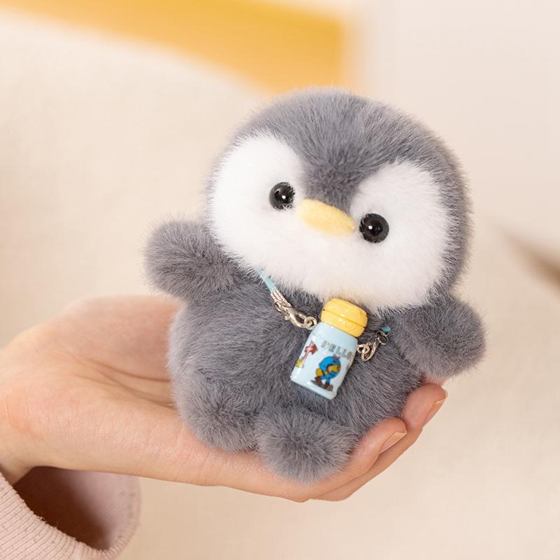 10-12Cm Cartoon Stuffed Animal Penguin Elephant Plushies Soft Toys Kawaii Small Capybara With Mini Bottle Charm Decoration