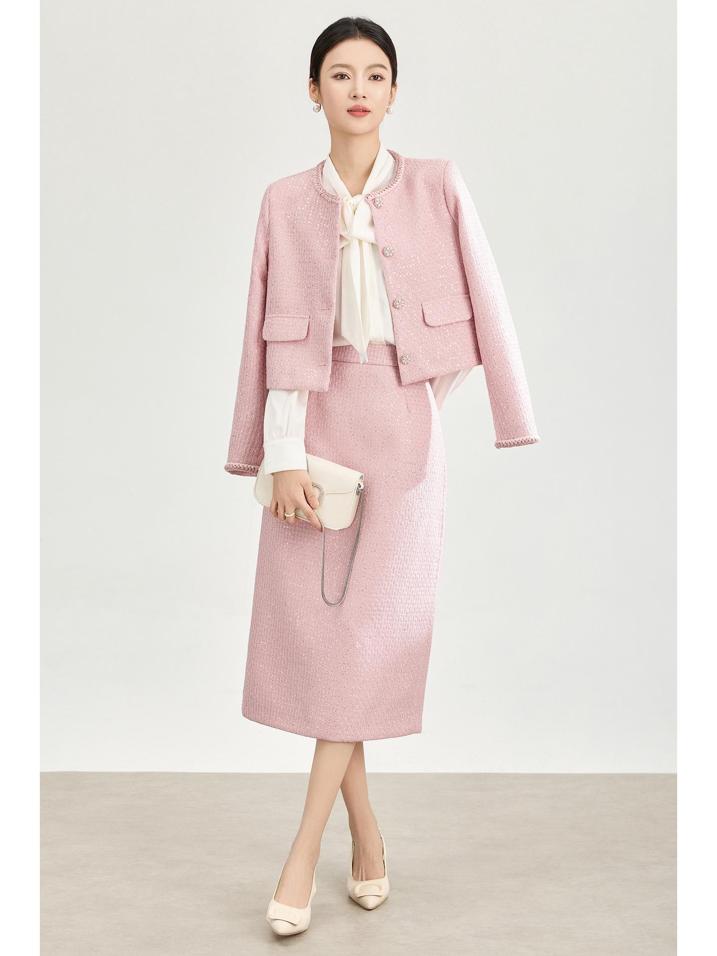 Твидовый жакет «Тысяча золотых» и комплект с юбкой, украшенной пайетками S розовый