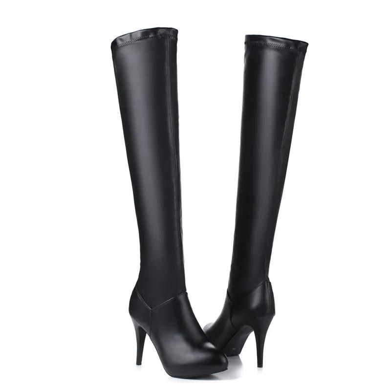 Cizme sexy peste genunchi femei toamnă iarnă modă tocuri înalte cizme elastice până la coapsă femei negru alb pantofi lungi impermeabili