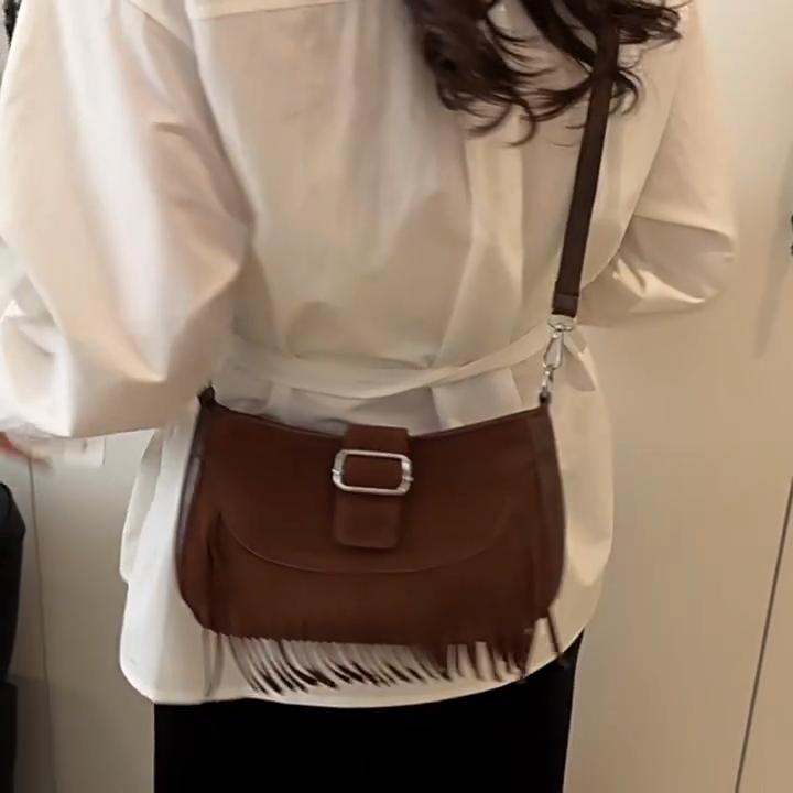 Vintage Tassel Crossbody Bags For Women's Gift, Casual Adjusted Strap Fringe Shoulder Bag For Daily Used/Leisure Vacation