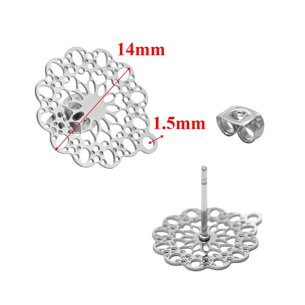 10pcs 304 Stainless Steel Hollow Flower Studs for DIY Drop Earrings Post Findings Jewelry Making Dangle Charms Connectors