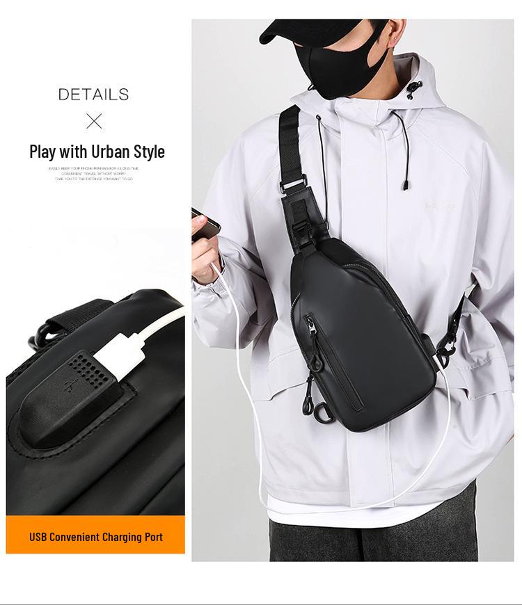 Men's Water-repellent Crossbody Chest Bag with USB Charging
