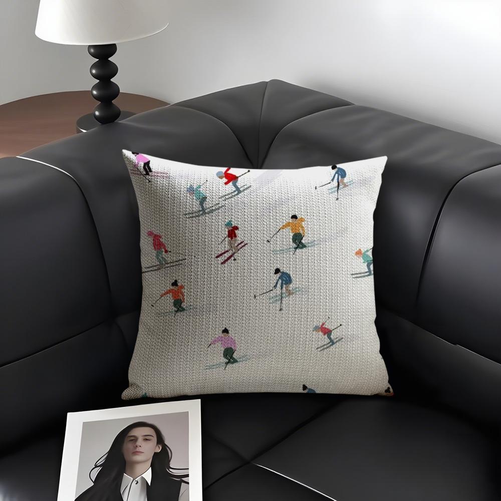 Federa per Cuscino Decorativa da Stazione Sciistica Lino Naturale Tessuto Biologico Stampa Double-Sided Divano Decorazione per la Casa Federa Regalo
