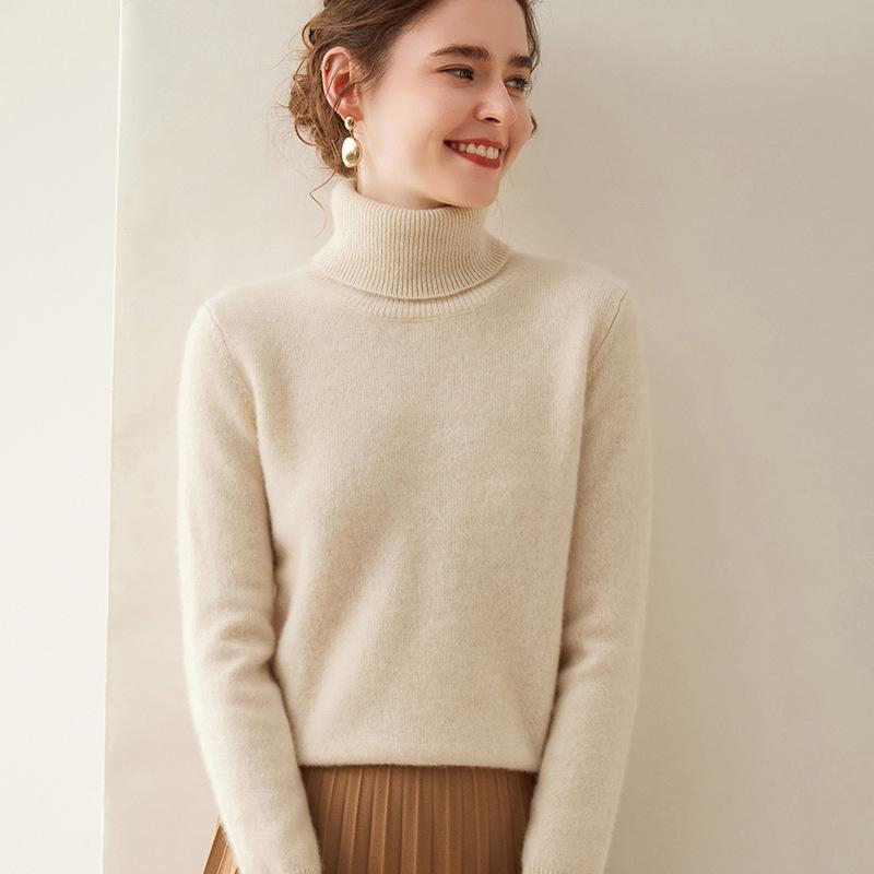 Dámský kašmírový svetr s vysokým rolákem - Podzim/Zima Slim Fit Pletené spodní prádlo