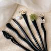 Antique Wood Hairpins Female New Chinese Simple Geometric Black Hair Sticks Hair Clips For Women Hair Accessories Pearl Headwear