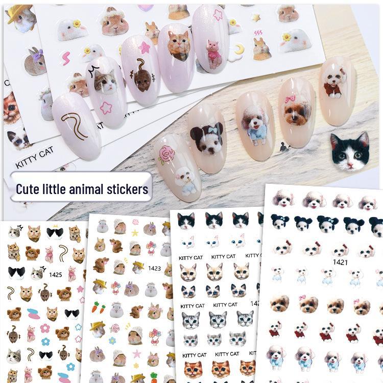 Adorable Pet Nail Decals: Rabbit, Puppy, Kitten Stickers