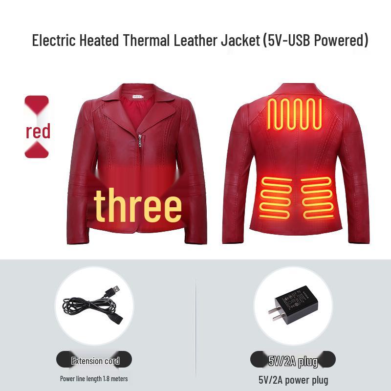 Autumn Outdoor Heated Leather Jacket: Carbon Fiber Far-Infrared, Warm & Windproof Vest Red