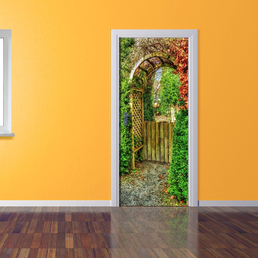 Nature Scenery Door Decal 3D Removable Vinyl Sticker, Adhesive Forest Pathway Wallpaper for Bedroom Entryway