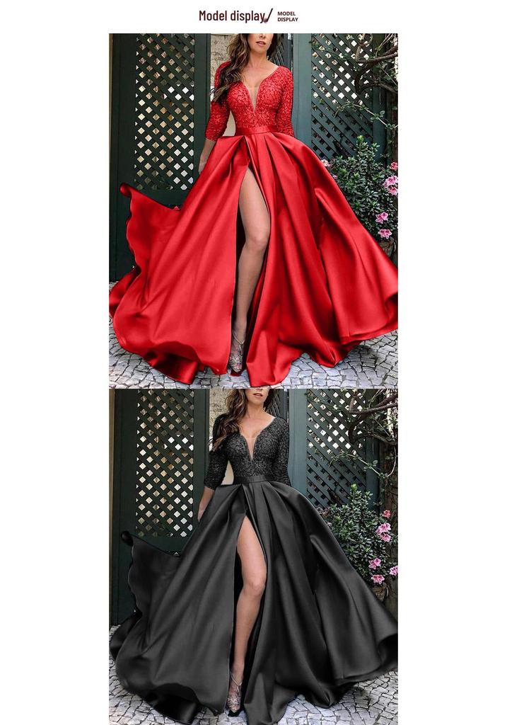 2026 Spring/Summer Elegant European-American Lace & Sequin Evening Gown with Train